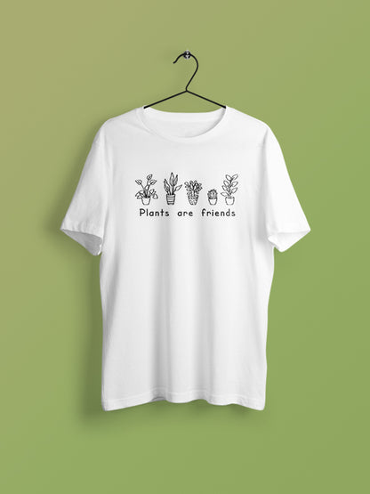 Plants are Friends- White Round Neck Gardening T-shirt