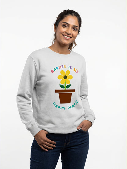 Garden Happy Place- White Round Neck Garden Sweatshirt