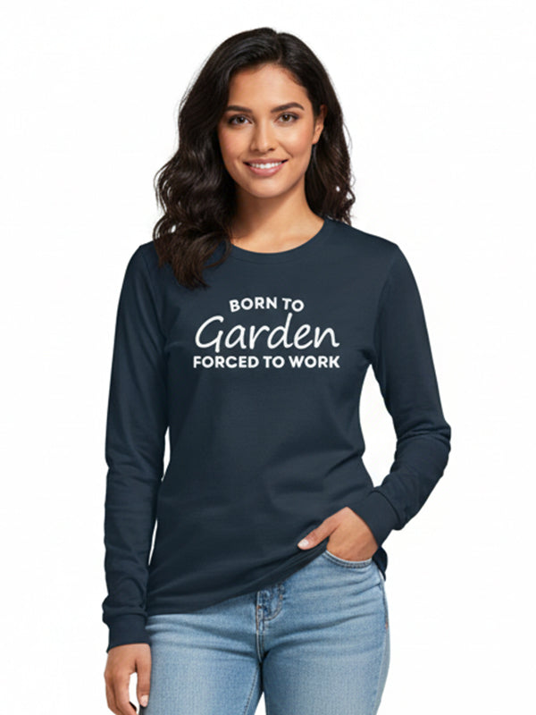 Born to Garden- Navy Blue Round Neck, Full Sleeves Garden T-shirt