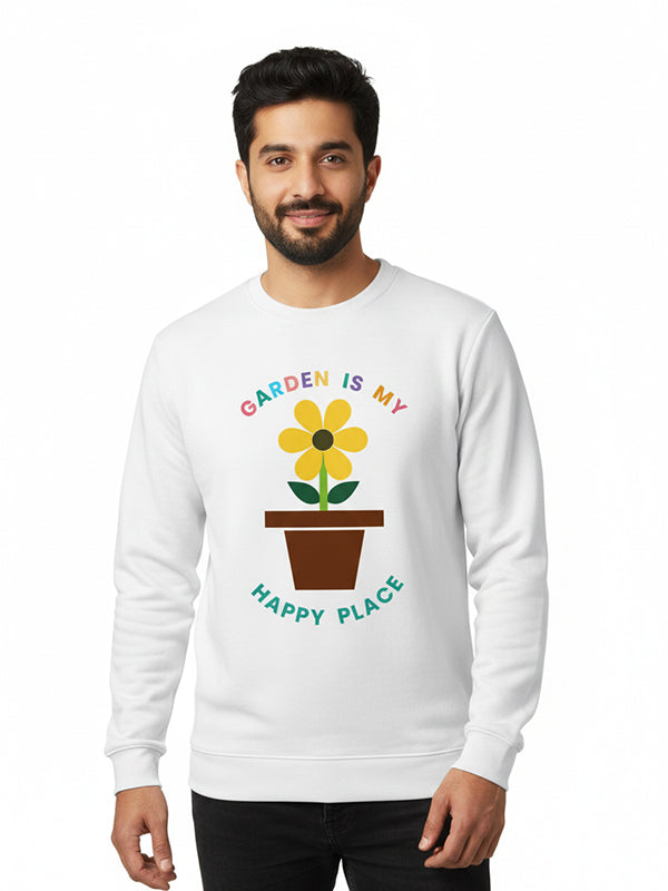 Garden Happy Place- White Round Neck Garden Sweatshirt