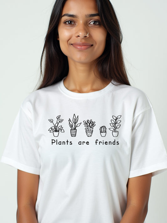Plants are Friends- White Round Neck Gardening T-shirt