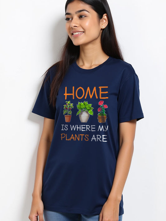 Home Is Where My Plants Are - Navy Blue Round Neck Gardening T-shirt
