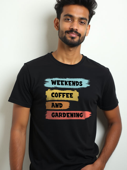 Weekends Coffee & Garderning - Black Round Neck Gardening T-shirt
