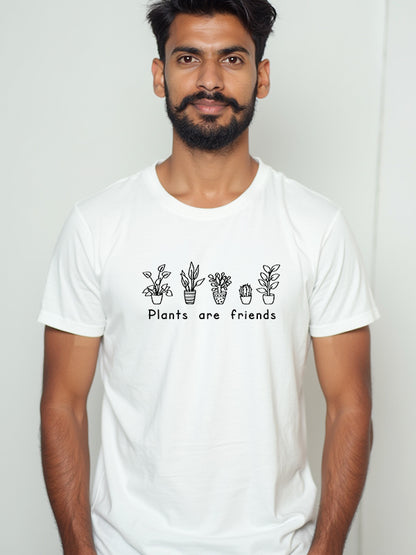 Plants are Friends- White Round Neck Gardening T-shirt