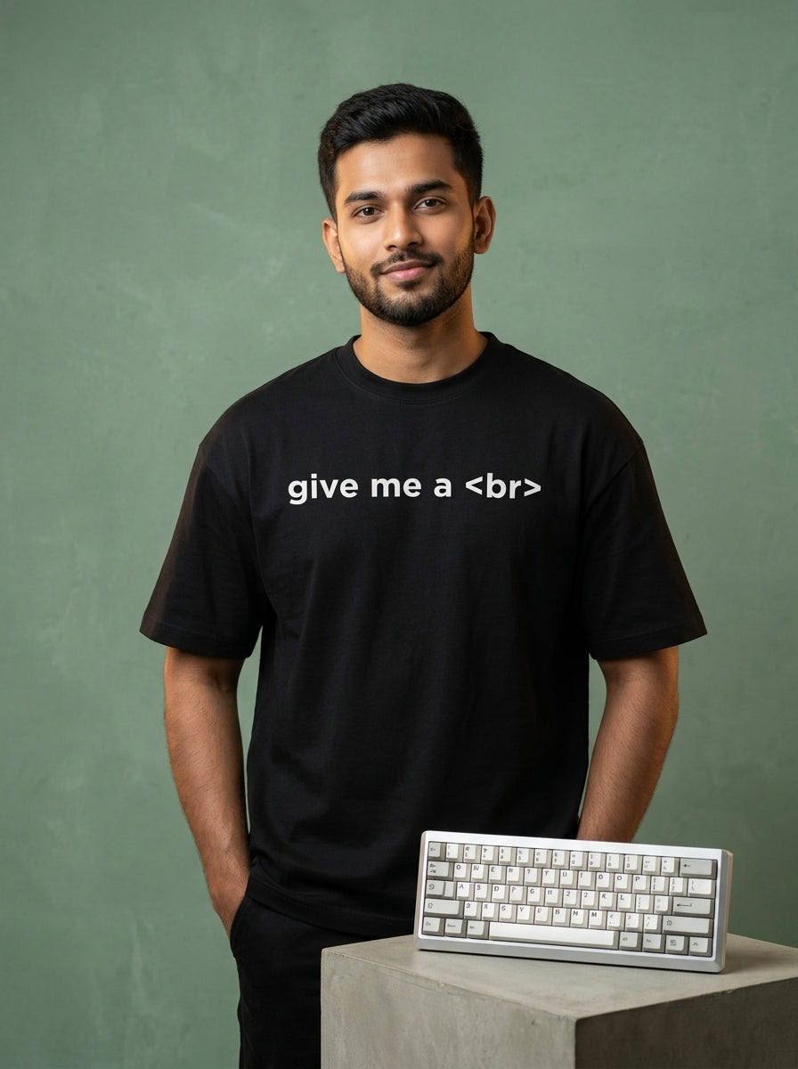Give me a Br- Black Round Neck Coding T-shirt