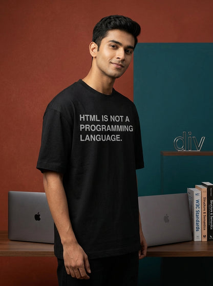 HTML Is Not- Black Round Neck Coding T-shirt