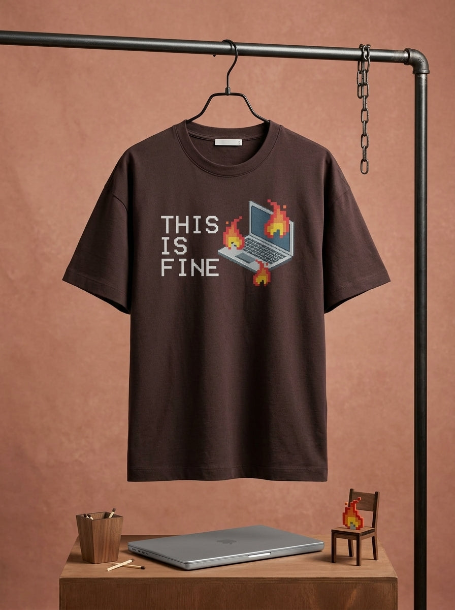 This is fine - Coffee Brown Coding Round Neck T-shirt