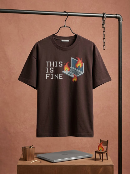 This is fine - Coffee Brown Coding Round Neck T-shirt