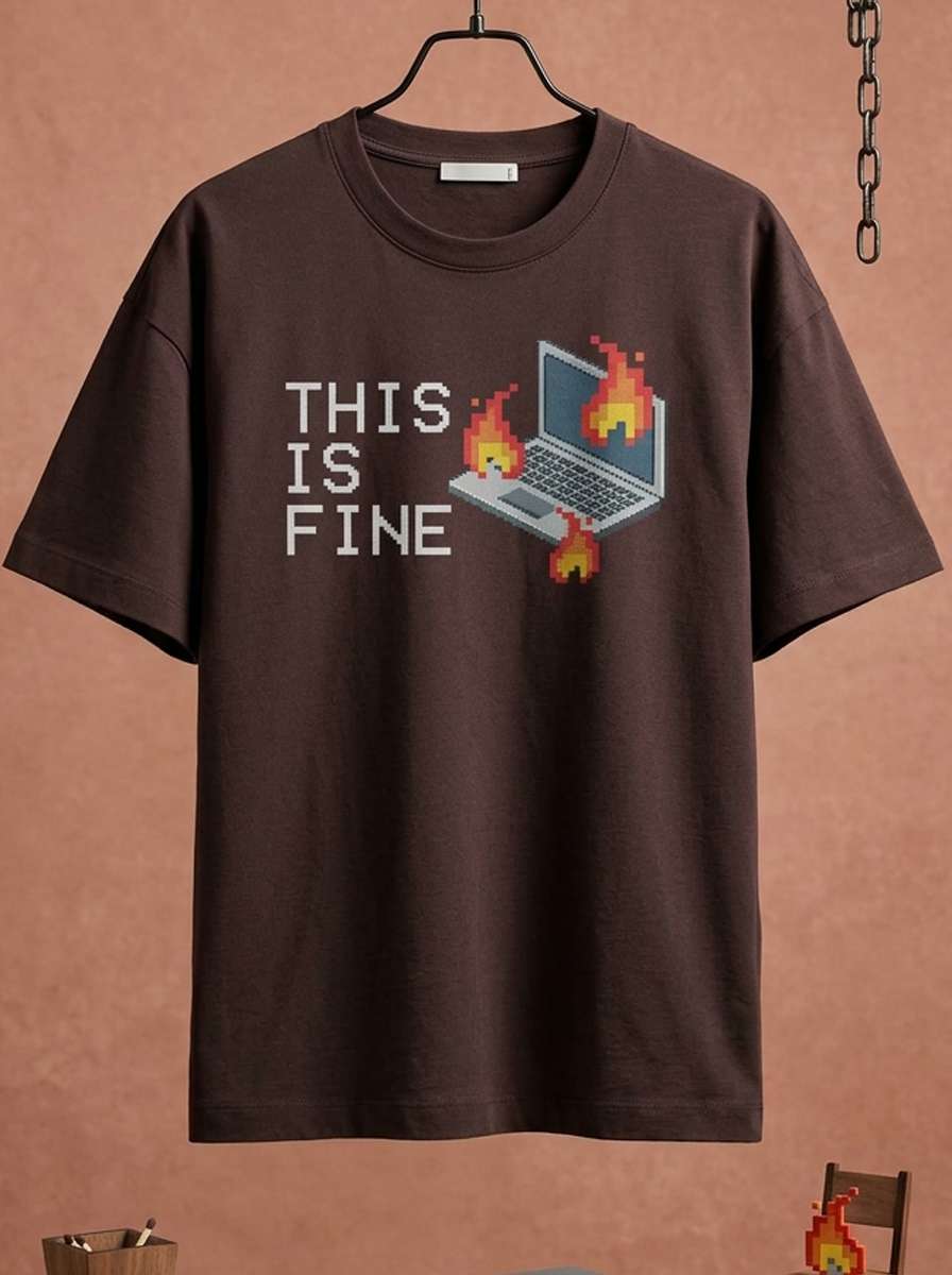 This is fine - Coffee Brown Coding Round Neck T-shirt