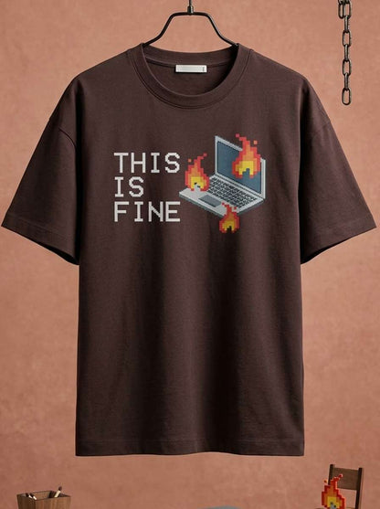 This is fine - Coffee Brown Coding Round Neck T-shirt