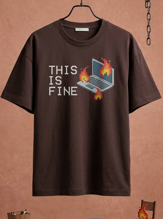 This is fine - Coffee Brown Coding Round Neck T-shirt