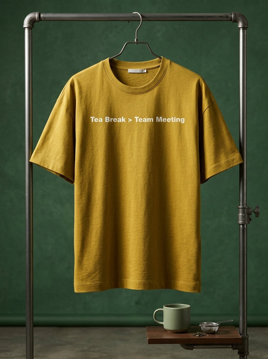 Tea Break- Mustard Yellow Round Neck Corporate T-shirt