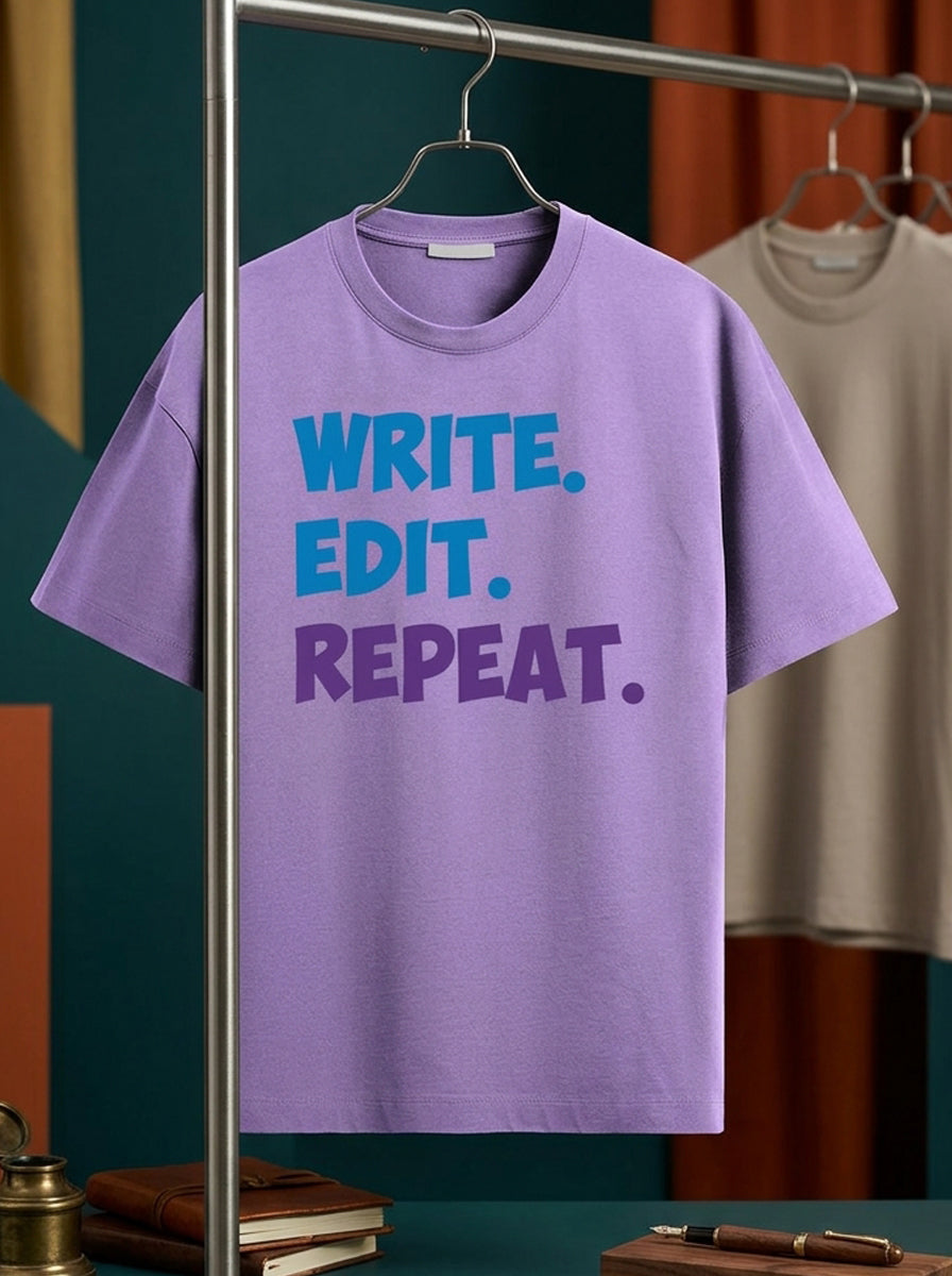 Write Edit Repeat- Lavender Round Neck Writer T-shirt