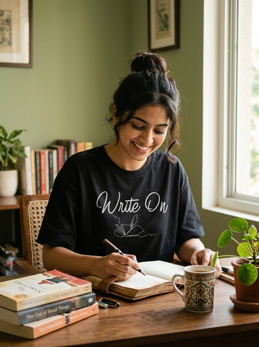 Write On- Black Round Neck Writer T-shirt