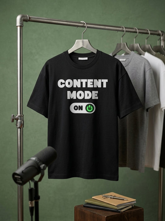 Content Mode On- Black Round Neck Writer T-shirt