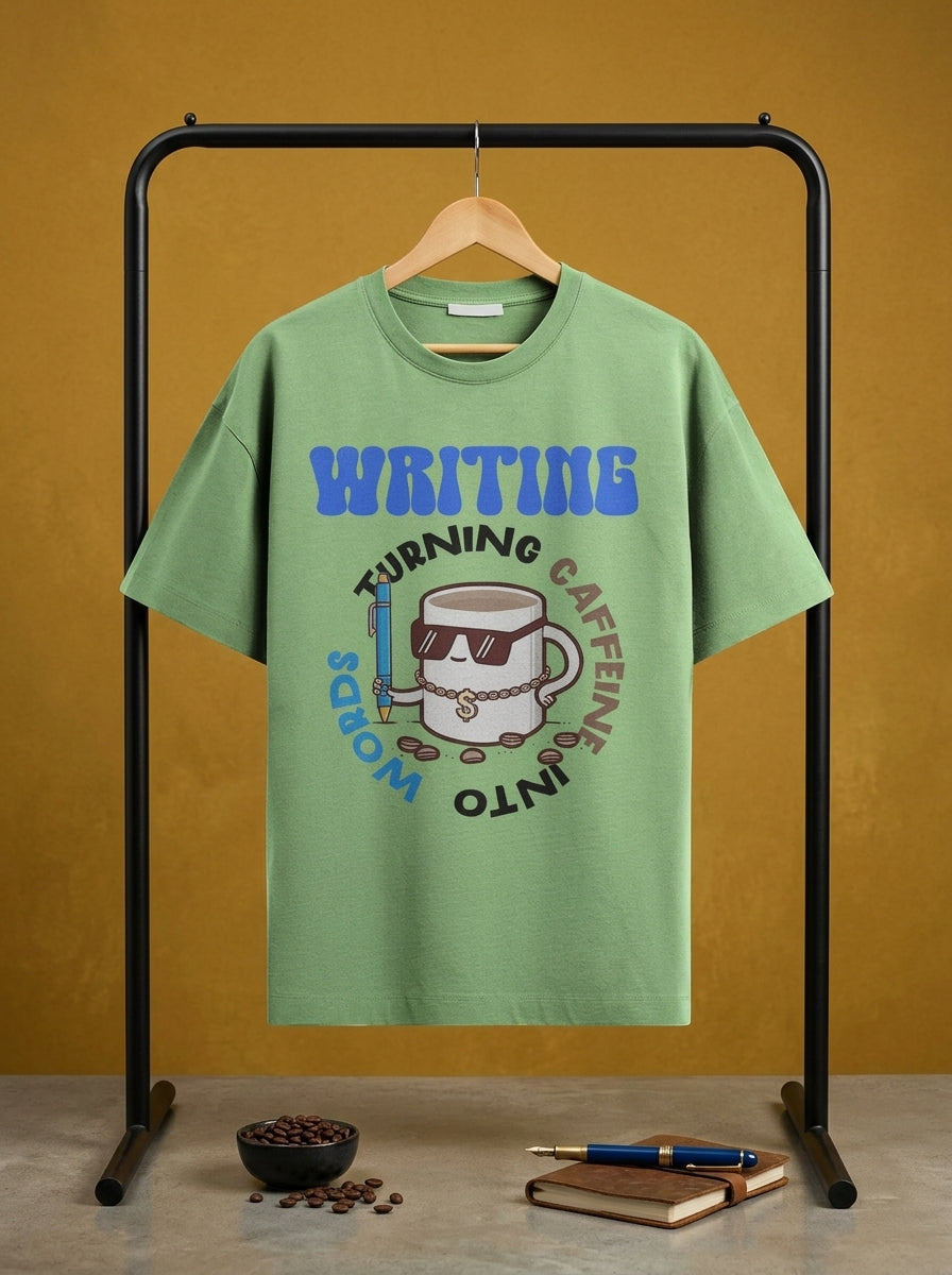 Turning caffeine into Words- Mint Round Neck Writer T-shirt