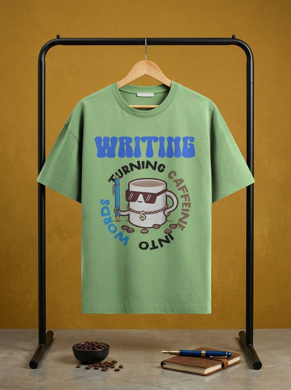 Turning caffeine into Words- Mint Round Neck Writer T-shirt