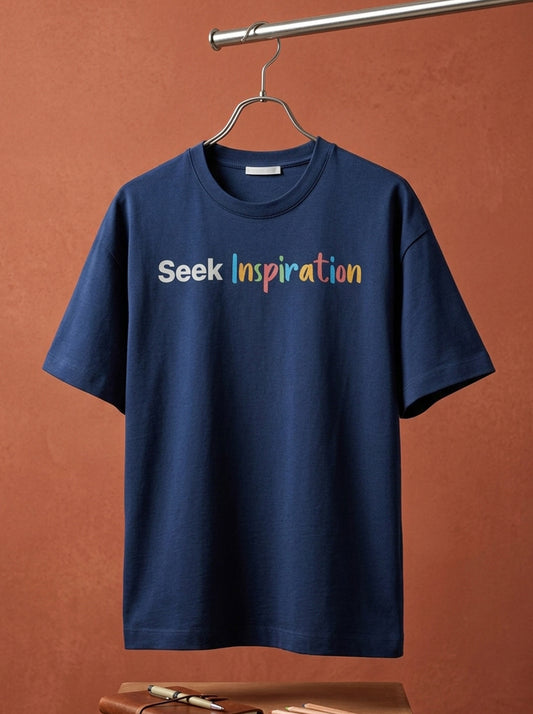 Seek Inspiration- Navy Blue Round Neck Writer T-shirt