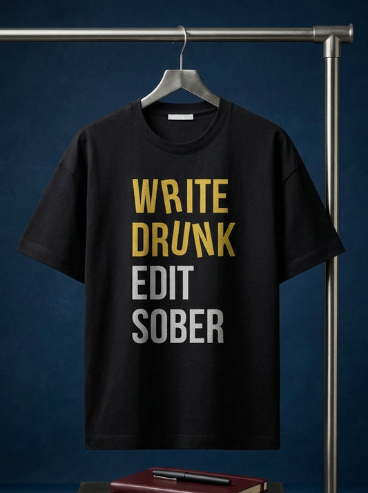 Write Drunk Edit Sober- Black Round Neck Writer T-shirt