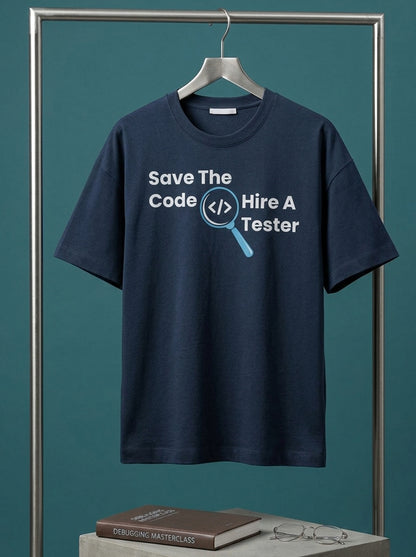 Hire A Tester- Navy Blue Round Neck Coding T-shirt