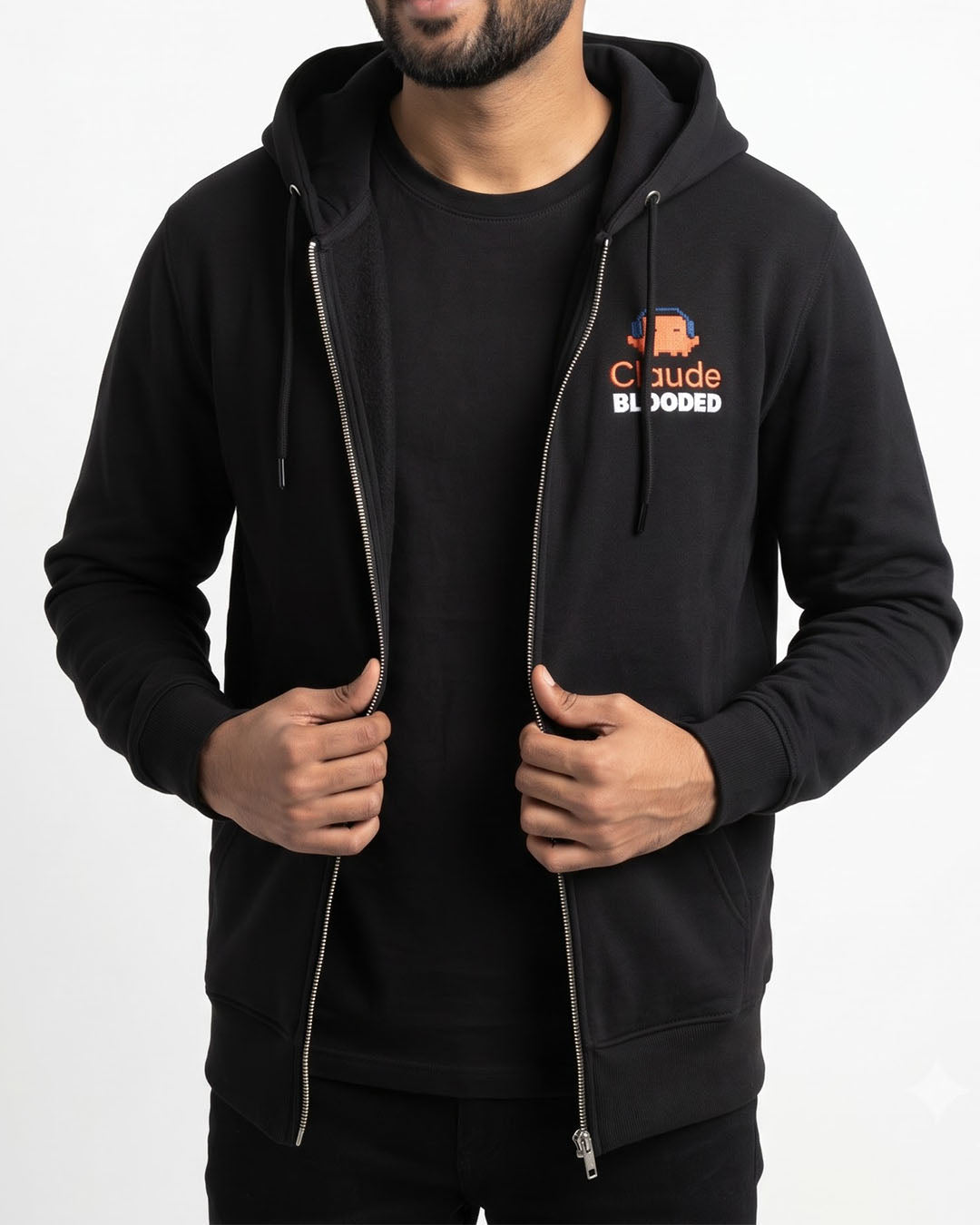 Claude Blooded-  Black Zipped A.I. Hoodie