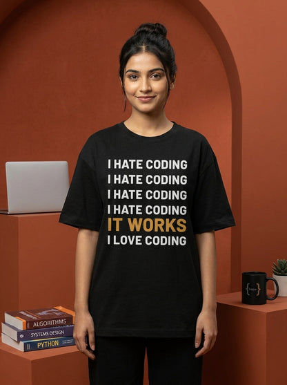 I hate Coding- Black Round Neck Coding T-shirt
