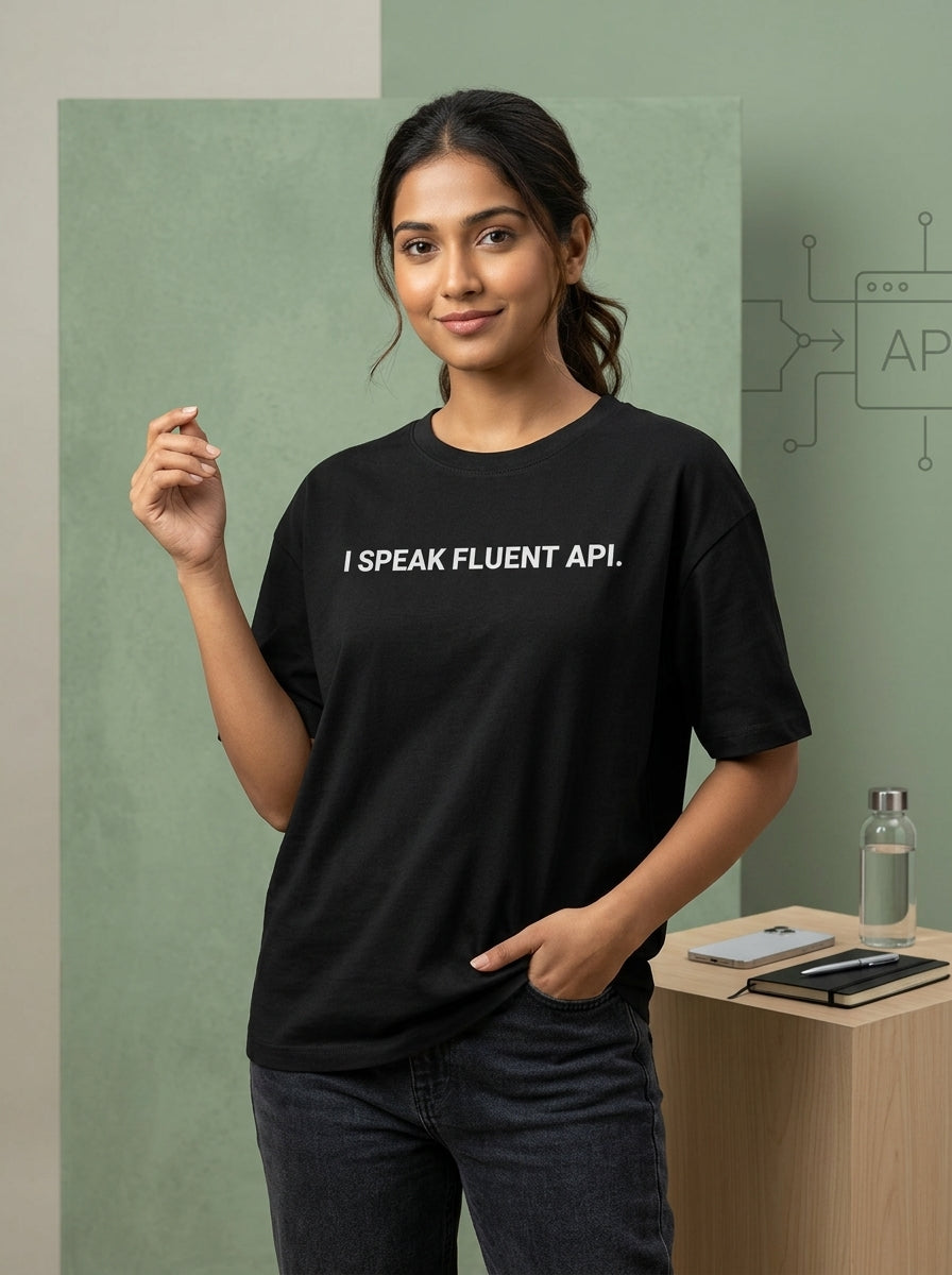 Speak Fluent API- Black Round Neck Coding T-shirt