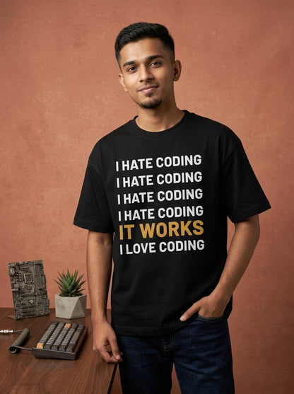 I hate Coding- Black Round Neck Coding T-shirt