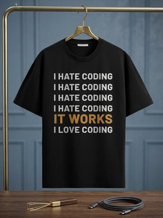 I hate Coding- Black Round Neck Coding T-shirt
