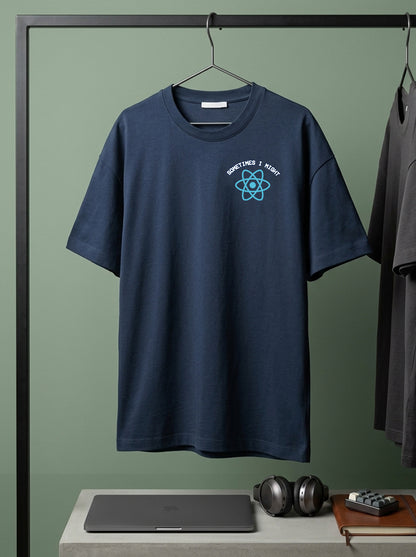 I Might React - Navy Blue Coding Round Neck T-shirt
