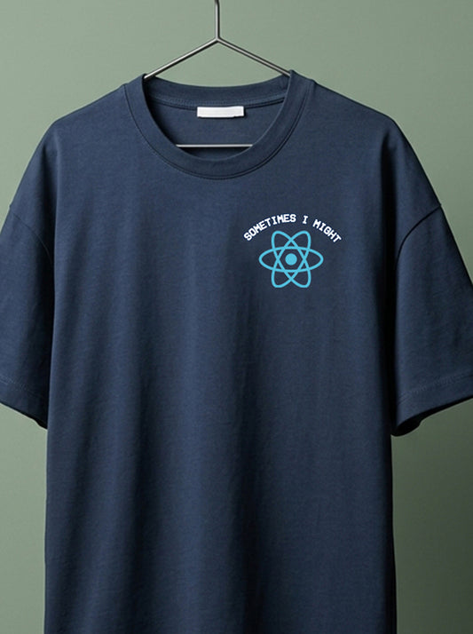 I Might React - Navy Blue Coding Round Neck T-shirt
