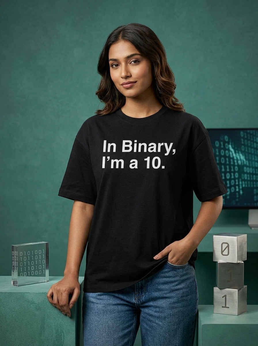 In Binary I'm 10- Black Round Neck Coding T-shirt