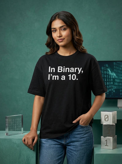 In Binary I'm 10- Black Round Neck Coding T-shirt