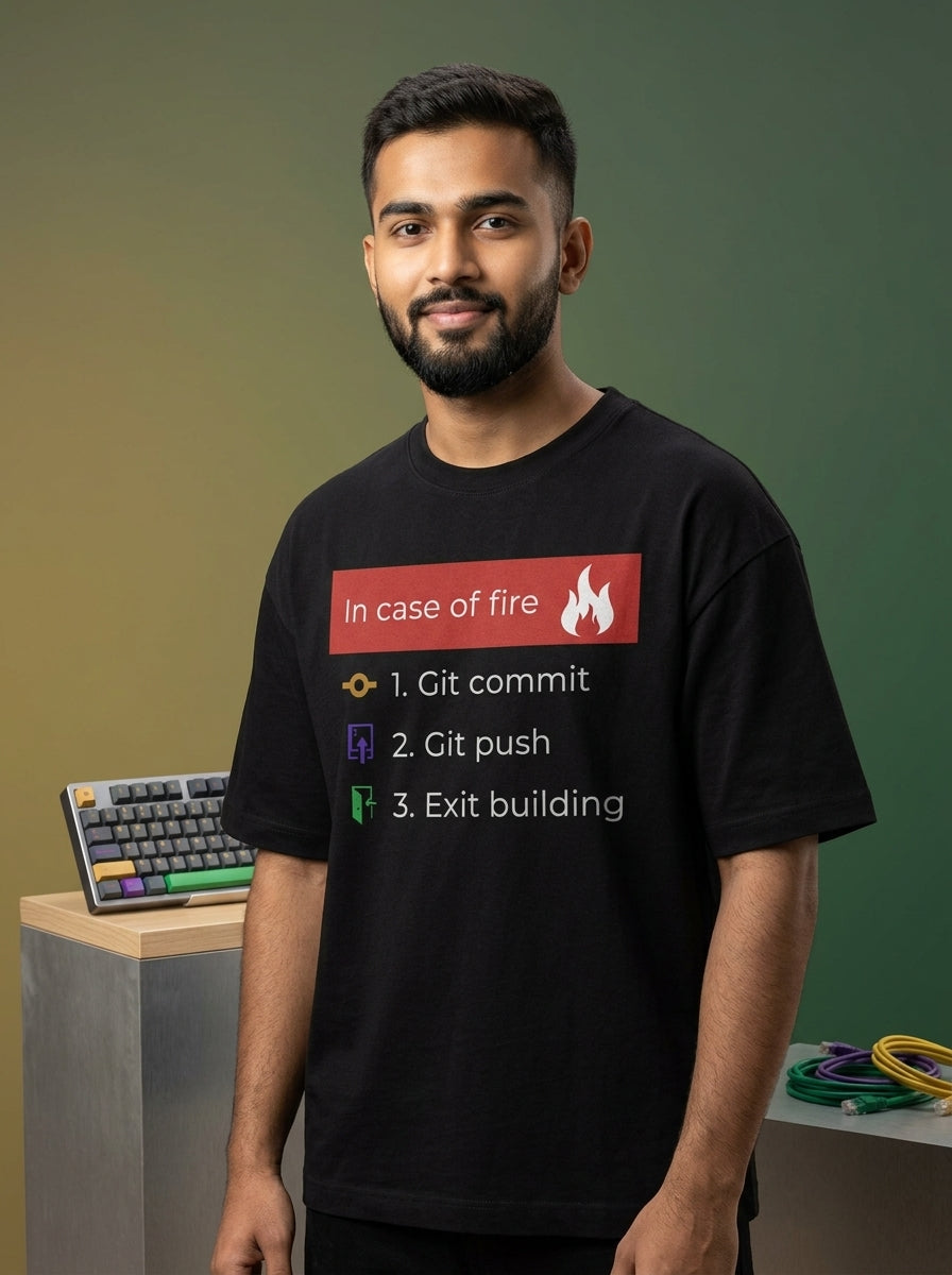 In Case of Fire- Black Round Neck Coding T-shirt