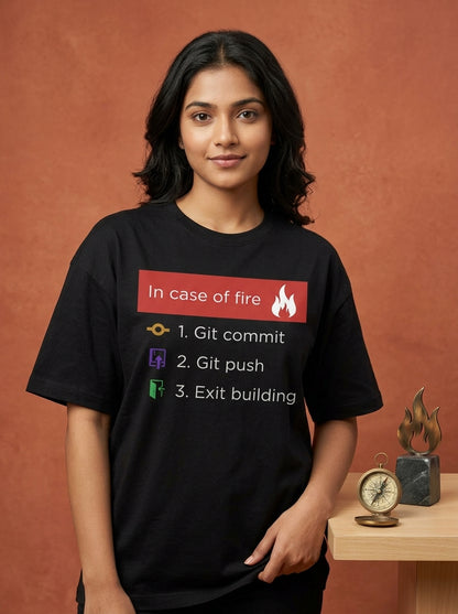 In Case of Fire- Black Round Neck Coding T-shirt