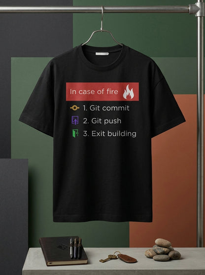 In Case of Fire- Black Round Neck Coding T-shirt