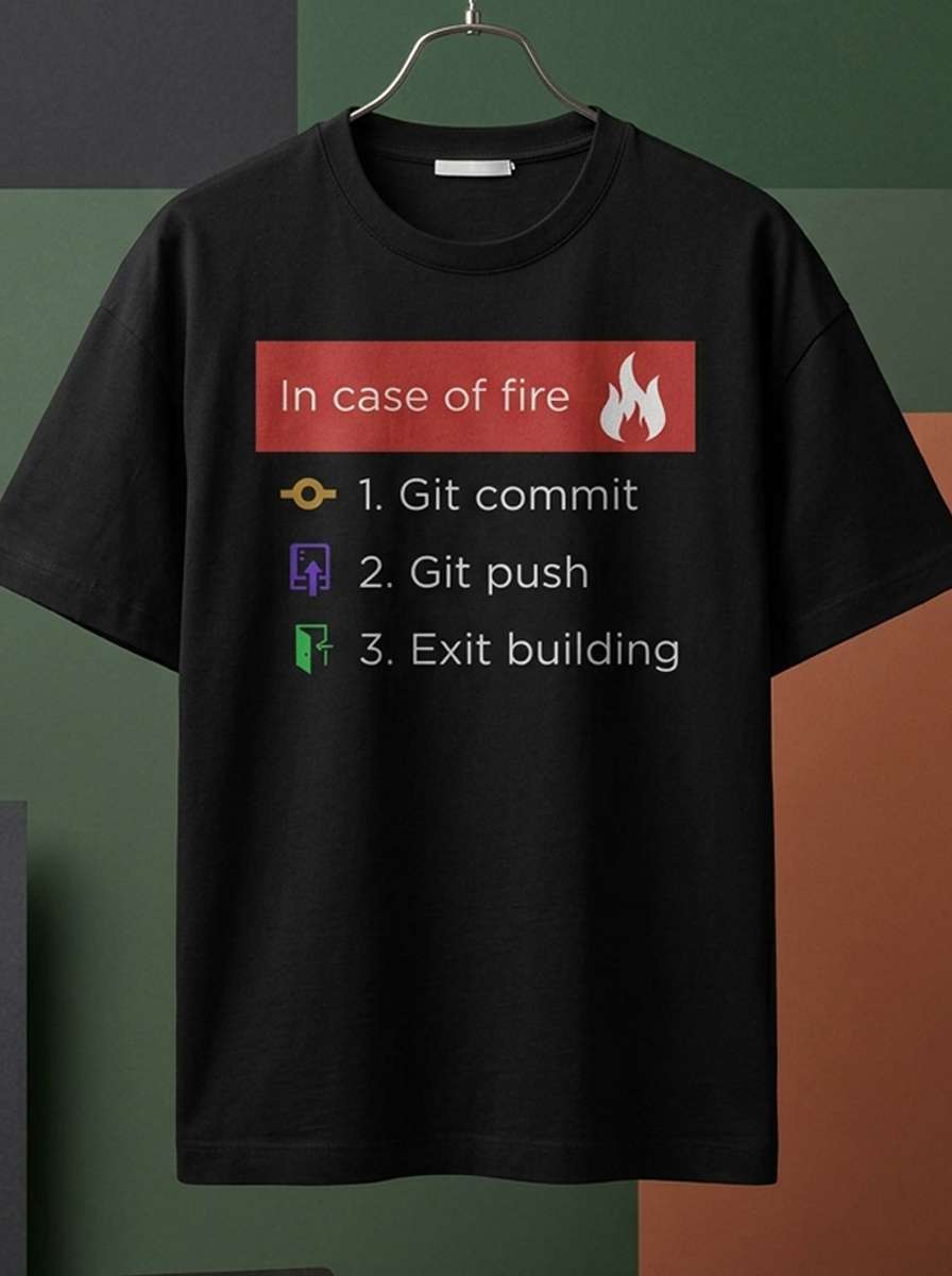 In Case of Fire- Black Round Neck Coding T-shirt