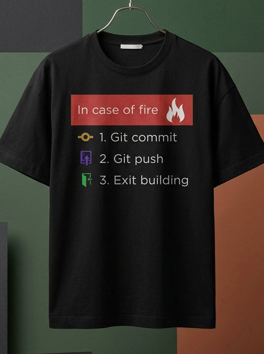In Case of Fire- Black Round Neck Coding T-shirt