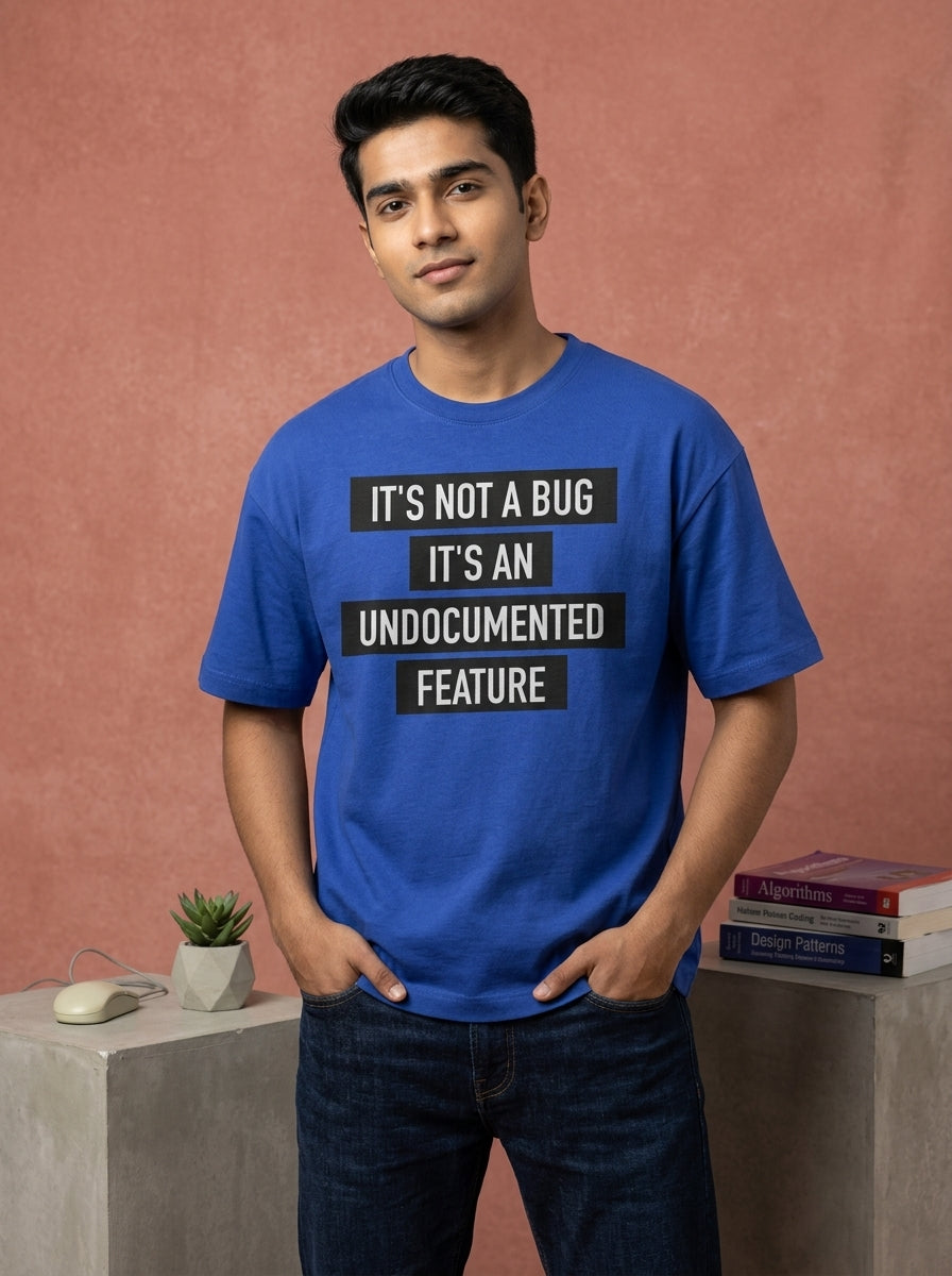Undocumented Feature- Royal Blue Round Neck Coding T-shirt