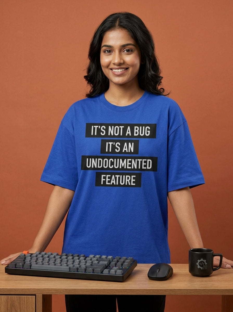 Undocumented Feature- Royal Blue Round Neck Coding T-shirt