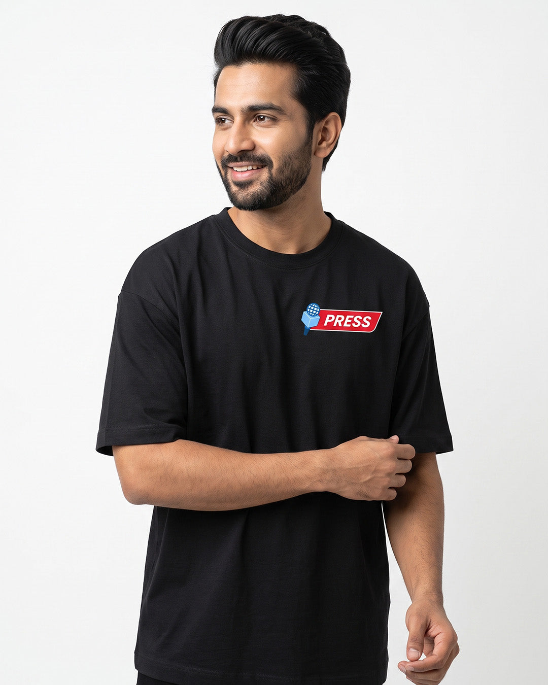 Press Logo- Black Round Neck Journalism T-shirt
