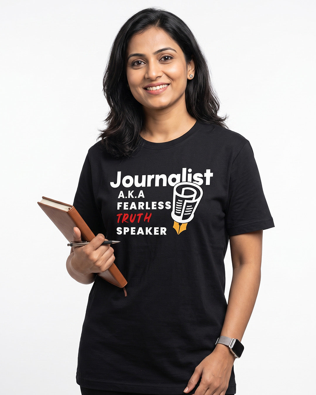Fearless Truth Speaker- Black Round Neck Journalism T-shirt