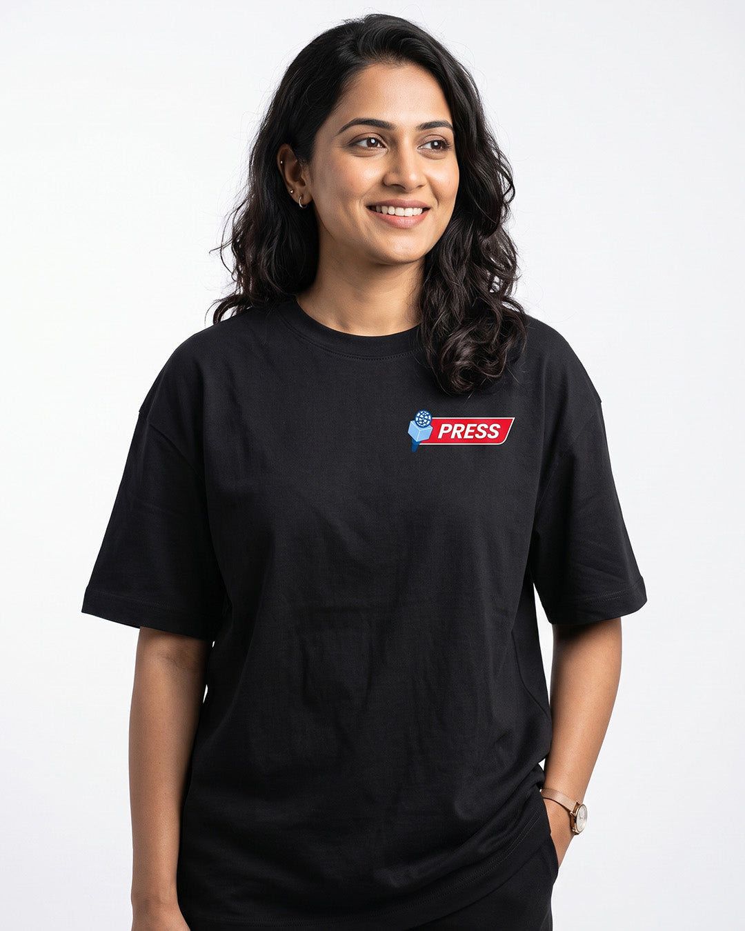 Press Logo- Black Round Neck Journalism T-shirt