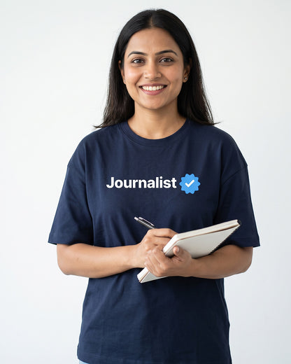 Journalist Verified- Navy Blue Round Neck Journalism T-shirt