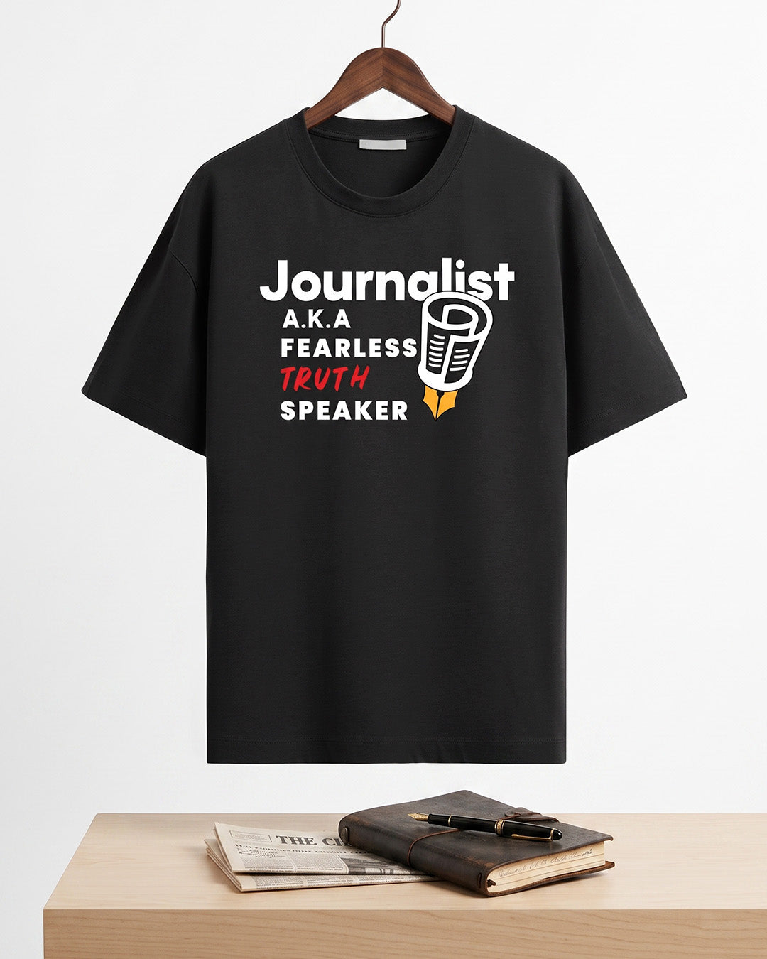Fearless Truth Speaker- Black Round Neck Journalism T-shirt