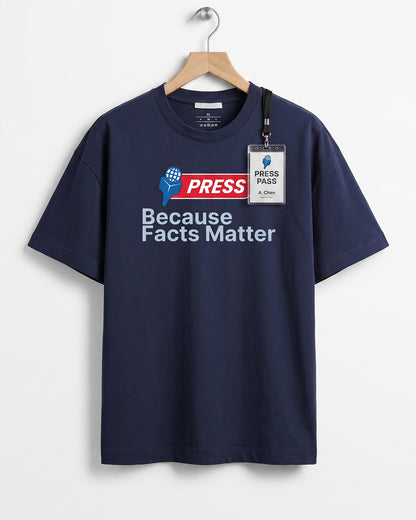 Press Facts- Navy Blue Round Neck Journalism T-shirt