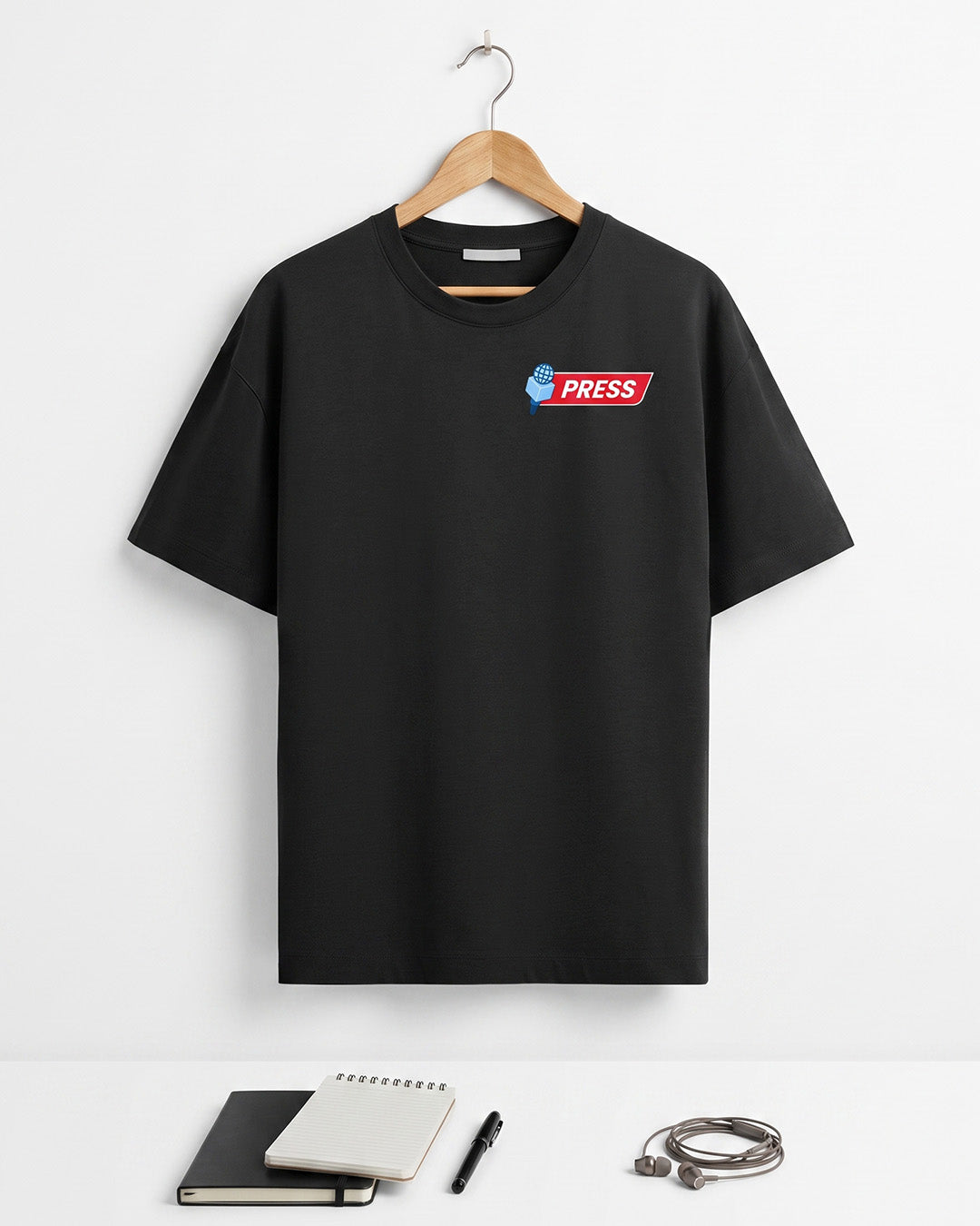 Press Logo- Black Round Neck Journalism T-shirt