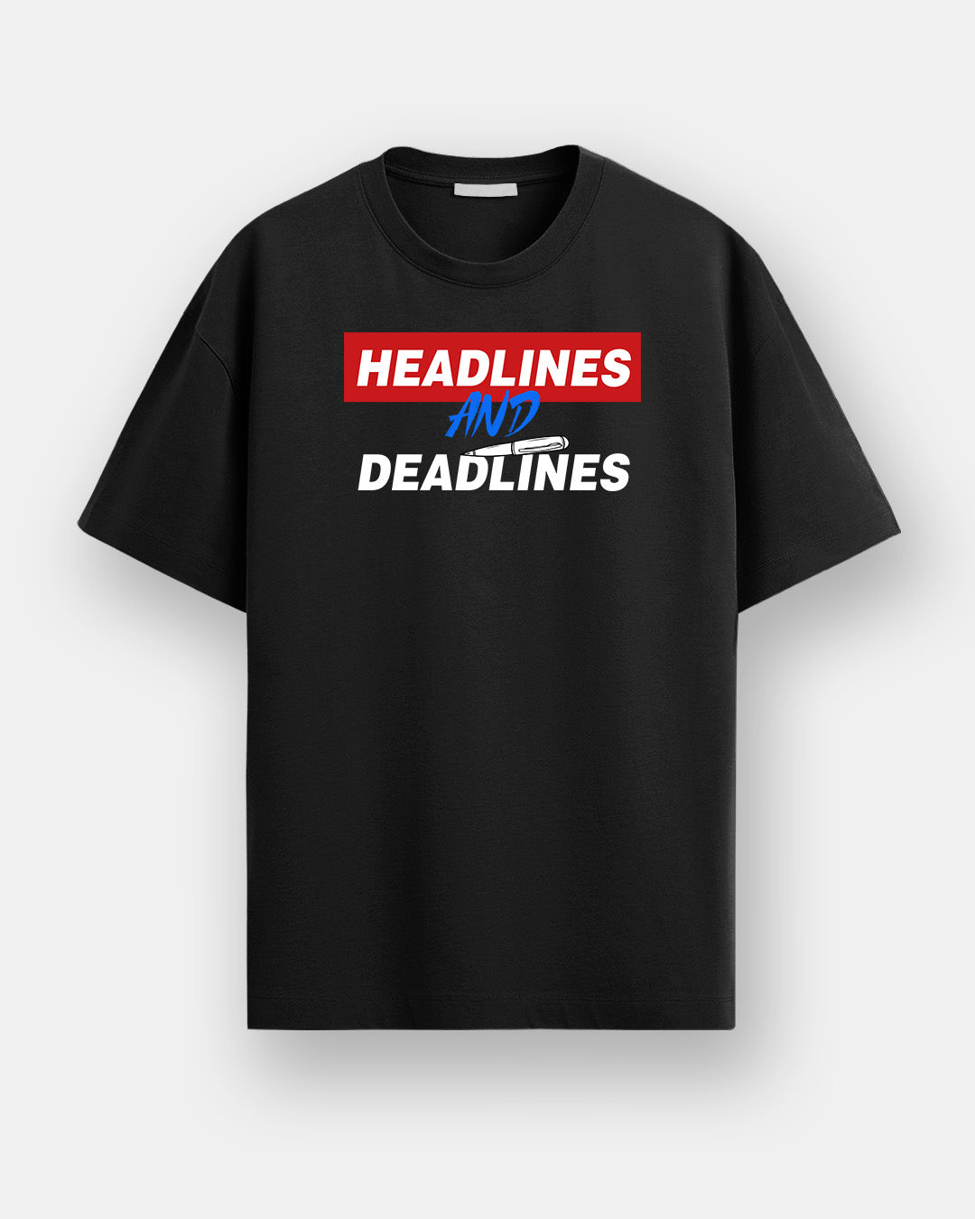 Headlines And Deadlines- Black Round Neck Journalism T-shirt