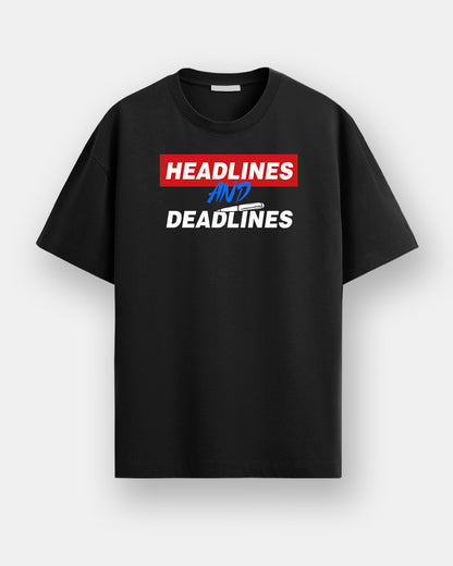 Headlines And Deadlines- Black Round Neck Journalism T-shirt