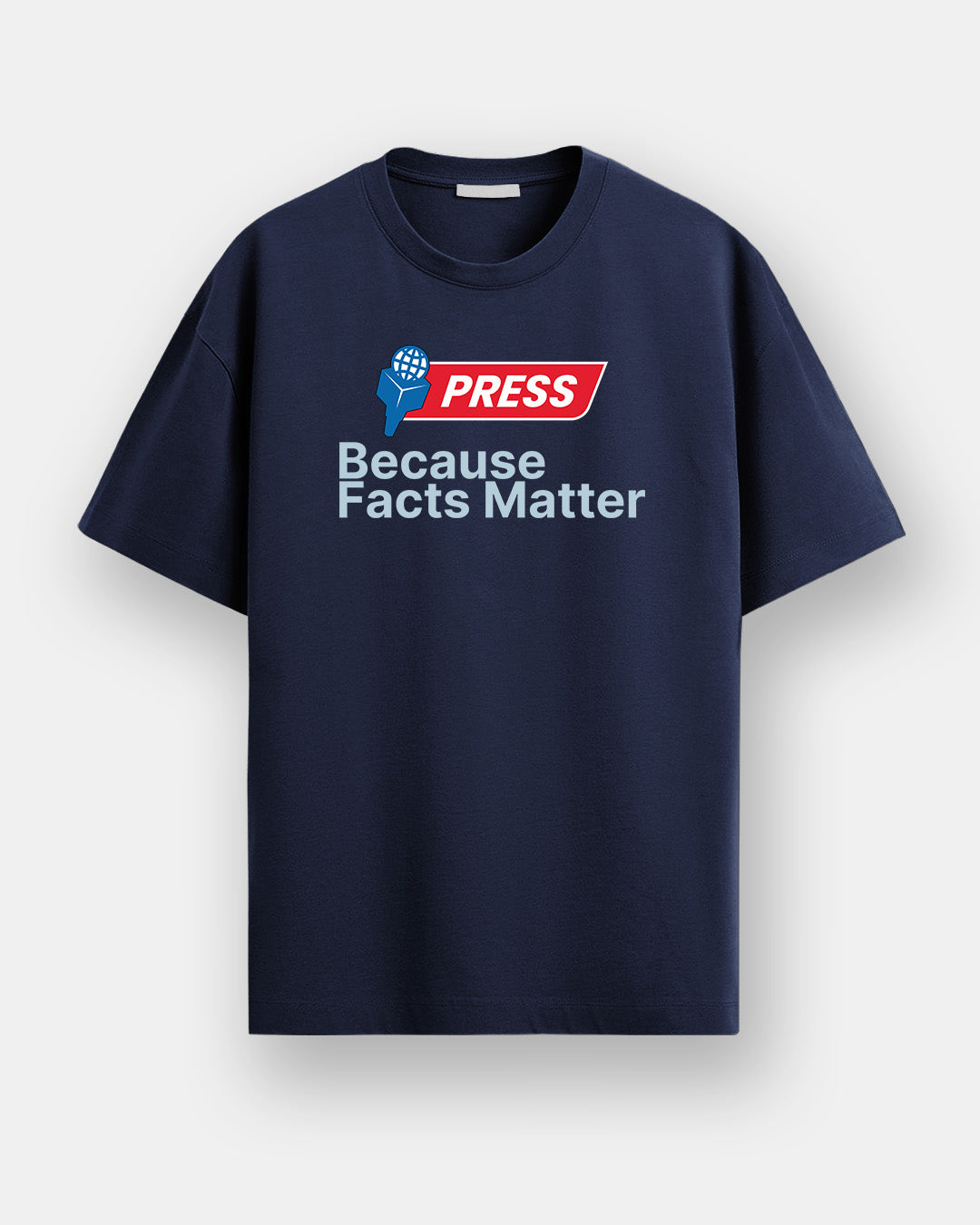 Press Facts- Navy Blue Round Neck Journalism T-shirt